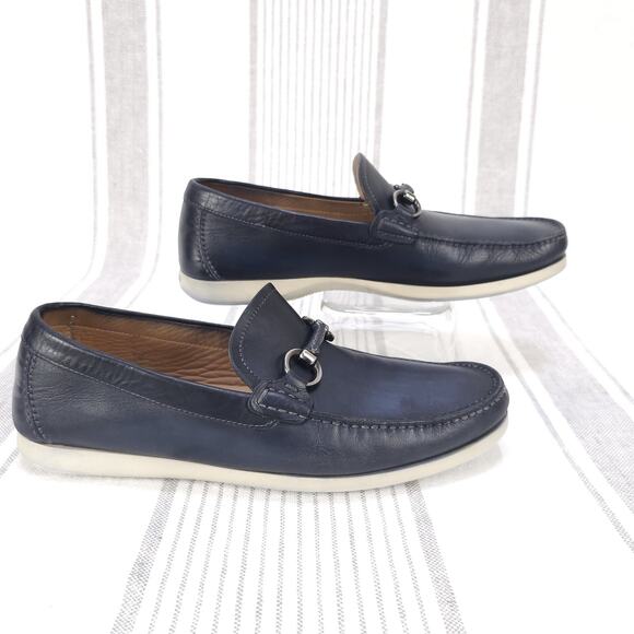 MAGNANNI Shoes Mens 8.5 Navy Blue Leather Bit Marbella Loafers Preppy Docksiders - Picture 2 of 14